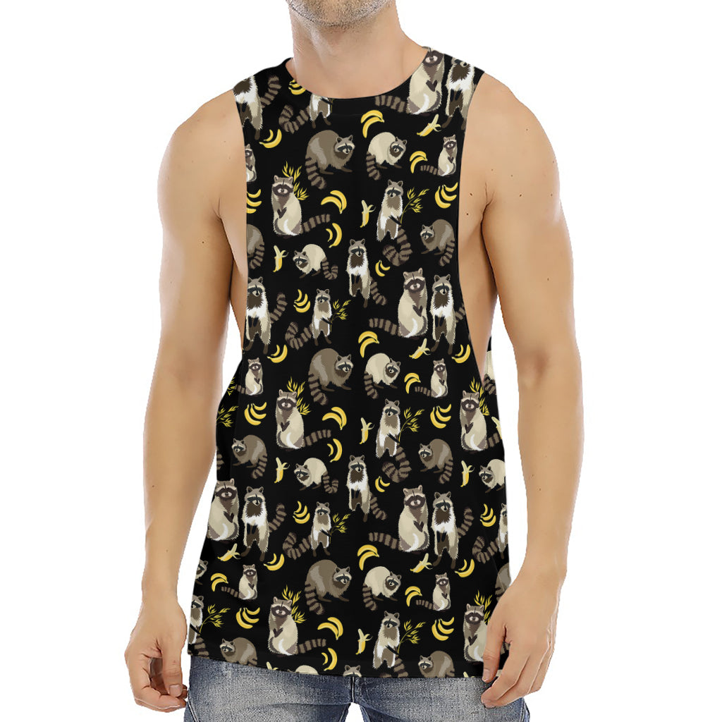 Raccoon And Banana Pattern Print Men's Muscle Tank Top