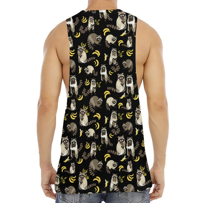 Raccoon And Banana Pattern Print Men's Muscle Tank Top