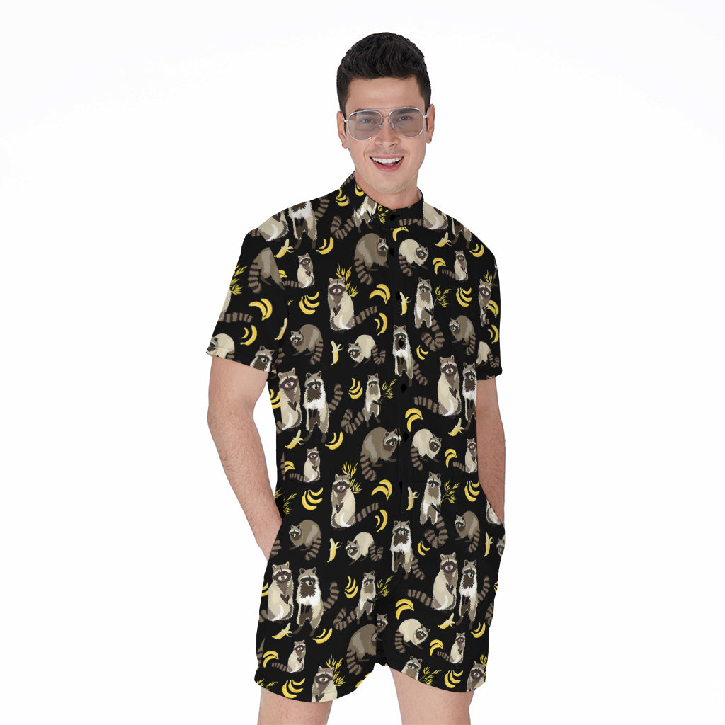 Raccoon And Banana Pattern Print Men's Rompers