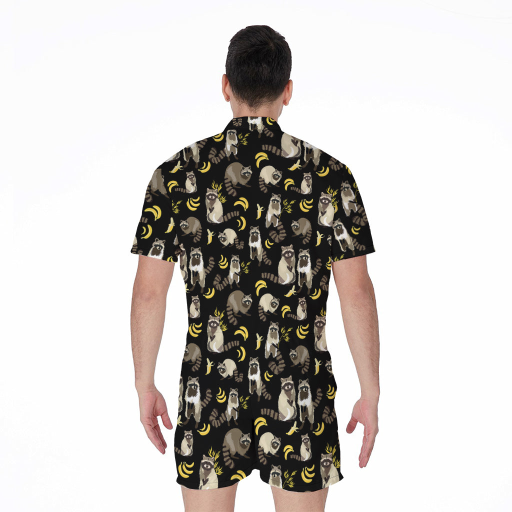 Raccoon And Banana Pattern Print Men's Rompers