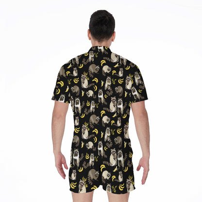Raccoon And Banana Pattern Print Men's Rompers
