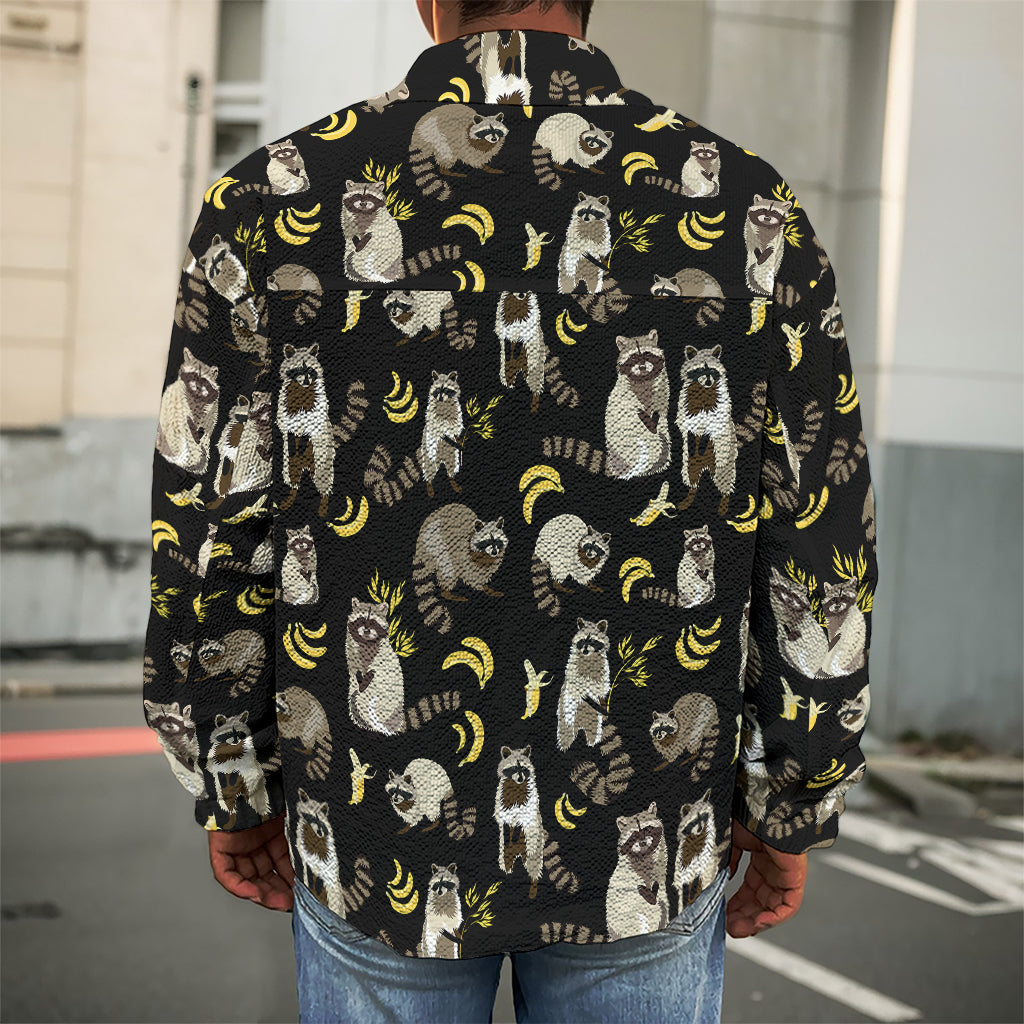 Raccoon And Banana Pattern Print Men's Shirt Jacket