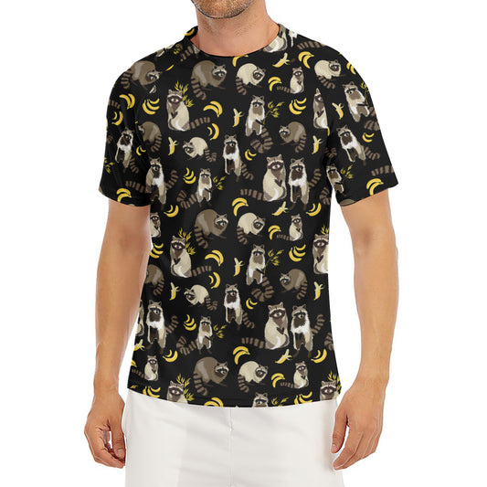 Raccoon And Banana Pattern Print Men's Short Sleeve Rash Guard