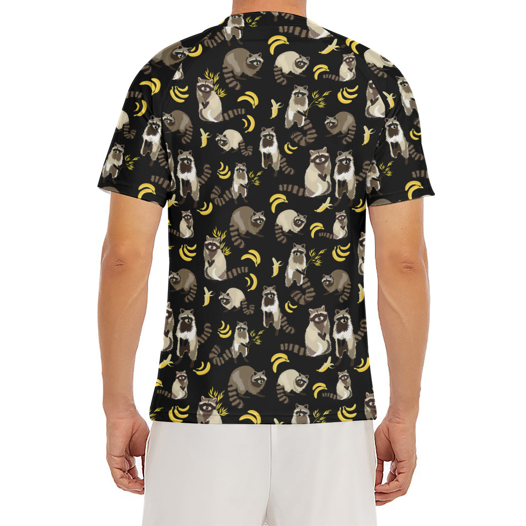 Raccoon And Banana Pattern Print Men's Short Sleeve Rash Guard