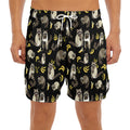 Raccoon And Banana Pattern Print Men's Split Running Shorts