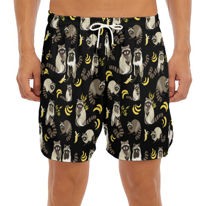 Raccoon And Banana Pattern Print Men's Split Running Shorts