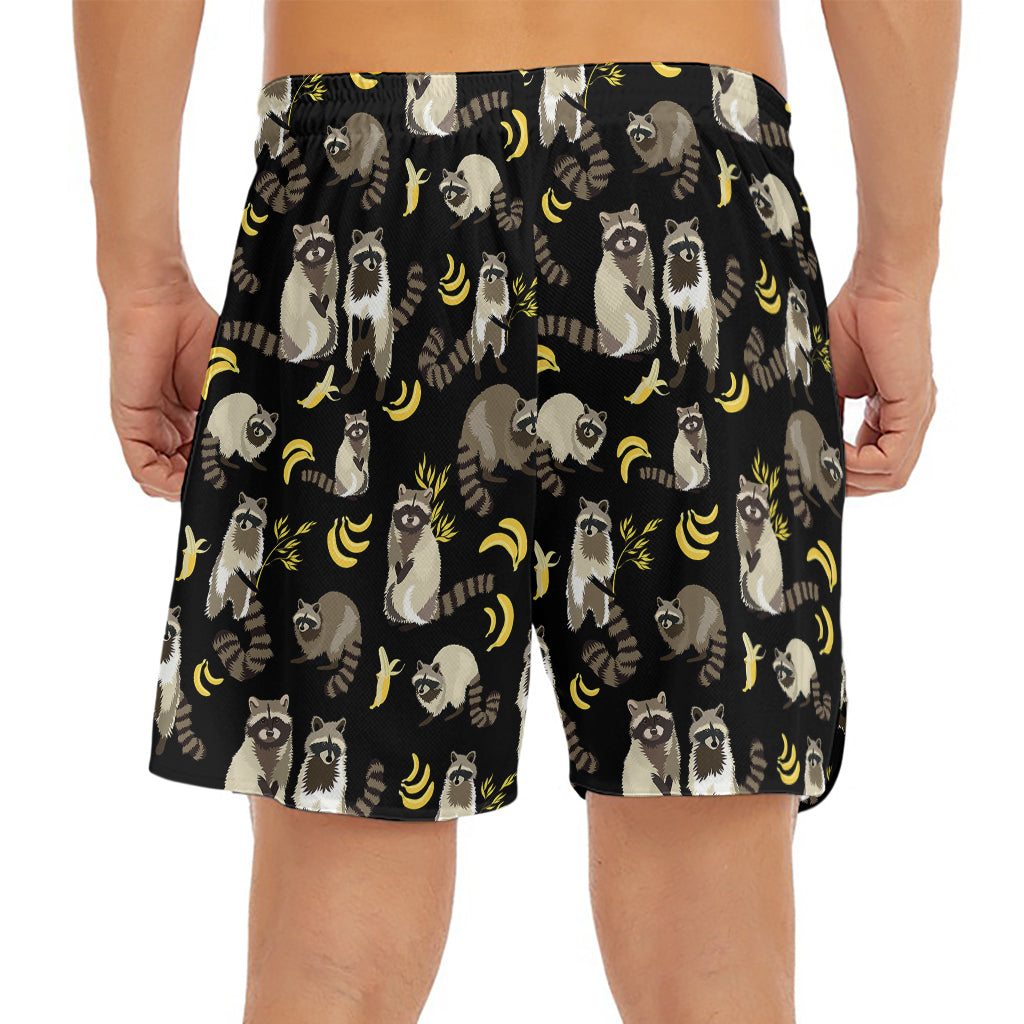 Raccoon And Banana Pattern Print Men's Split Running Shorts