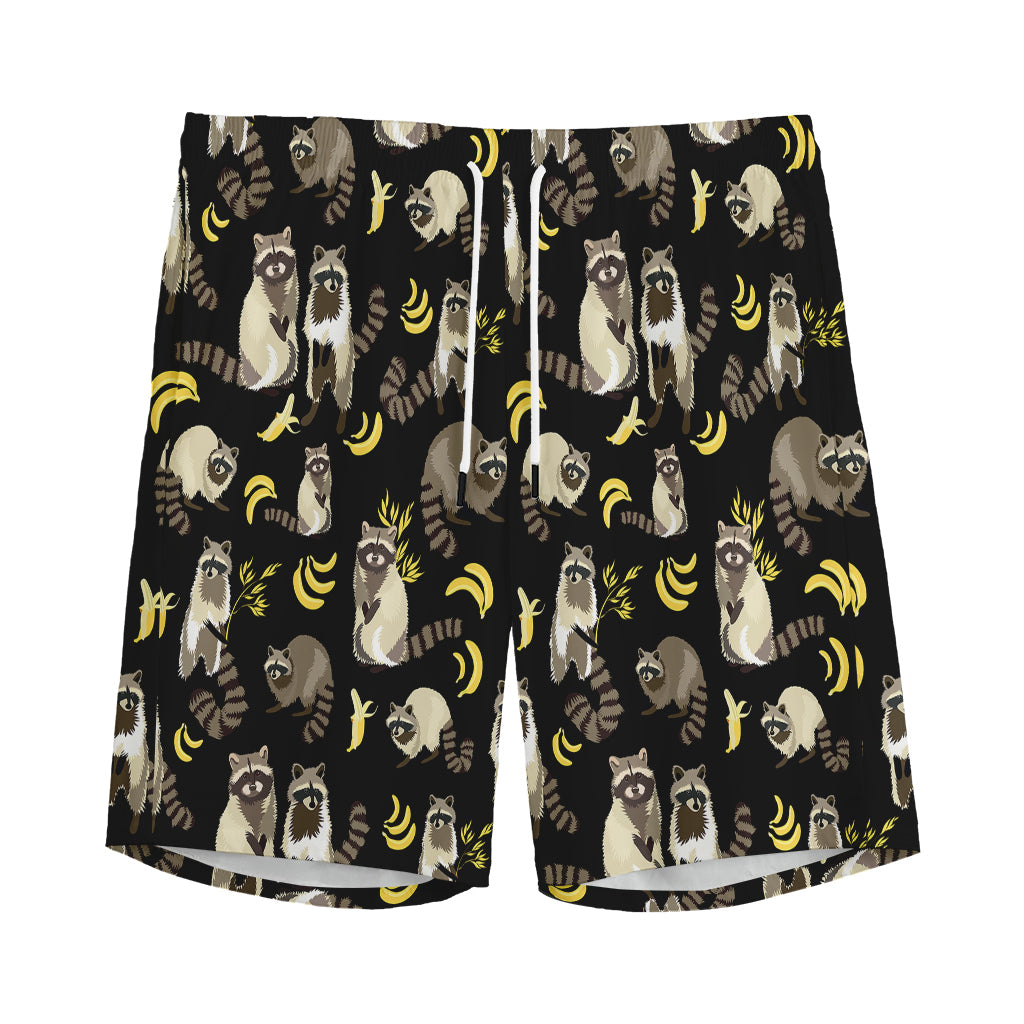 Raccoon And Banana Pattern Print Men's Sports Shorts