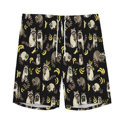 Raccoon And Banana Pattern Print Men's Sports Shorts