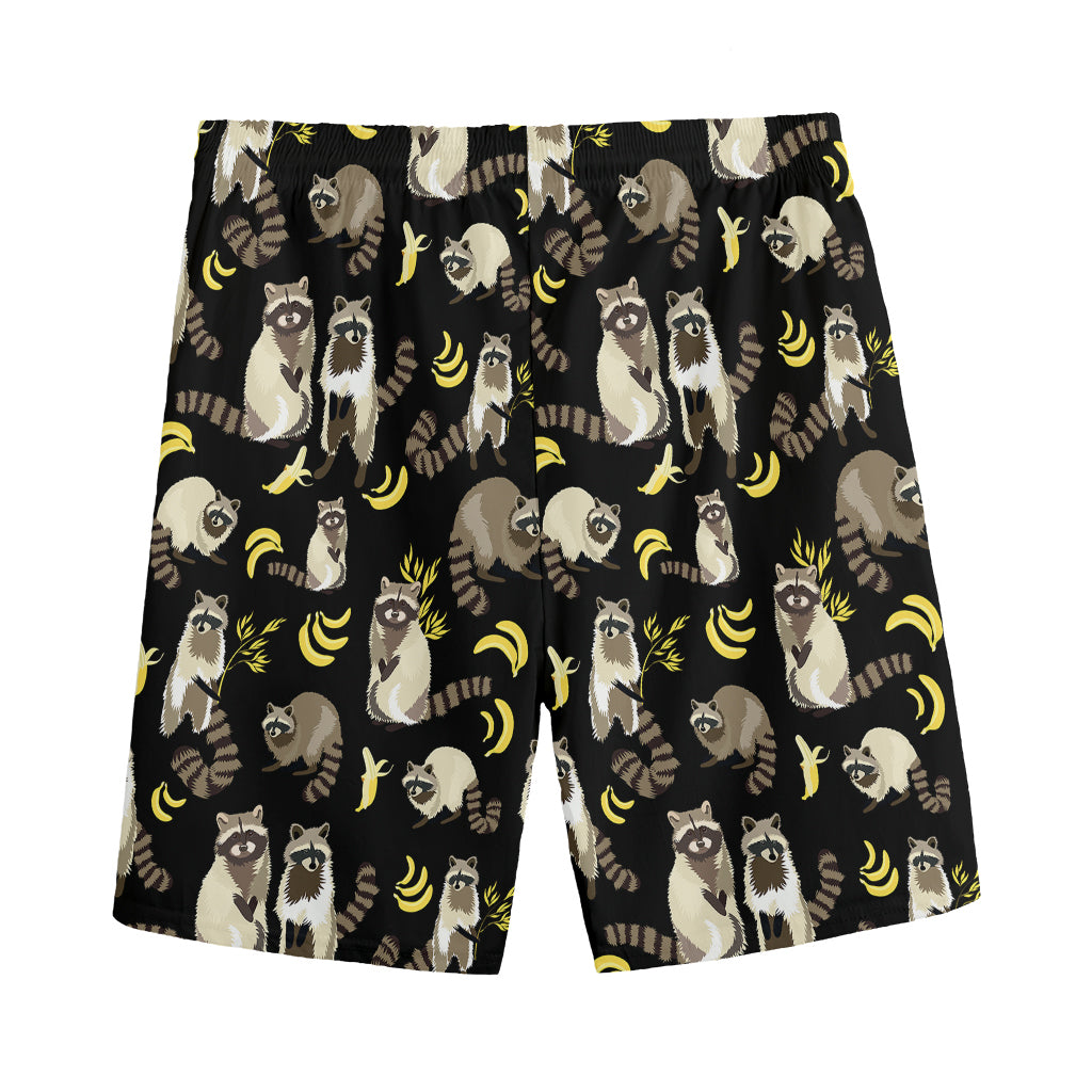 Raccoon And Banana Pattern Print Men's Sports Shorts