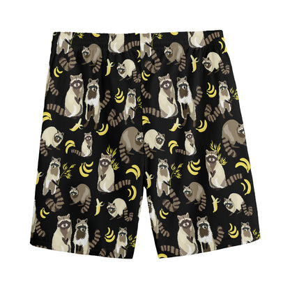 Raccoon And Banana Pattern Print Men's Sports Shorts