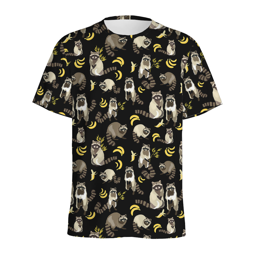 Raccoon And Banana Pattern Print Men's Sports T-Shirt