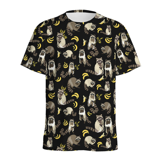 Raccoon And Banana Pattern Print Men's Sports T-Shirt