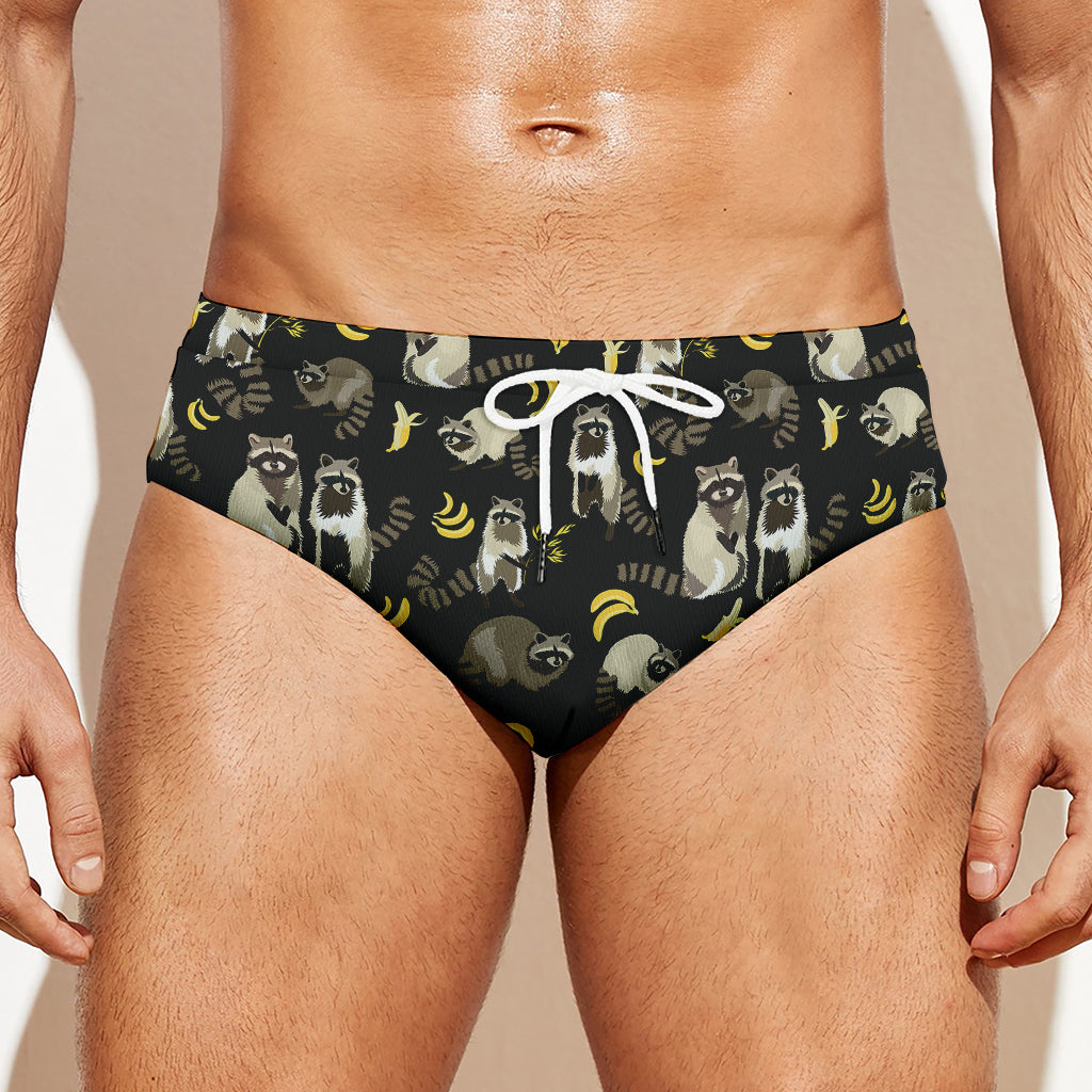 Raccoon And Banana Pattern Print Men's Swim Briefs