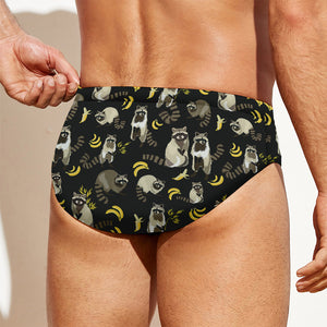 Raccoon And Banana Pattern Print Men's Swim Briefs