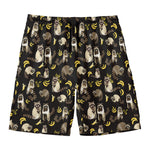 Raccoon And Banana Pattern Print Men's Swim Trunks