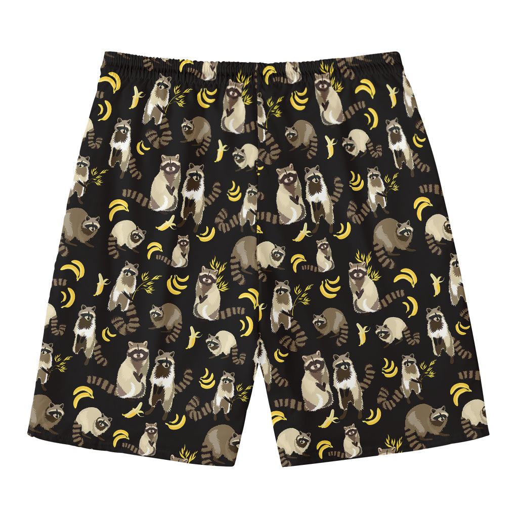 Raccoon And Banana Pattern Print Men's Swim Trunks