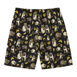 Raccoon And Banana Pattern Print Men's Swim Trunks