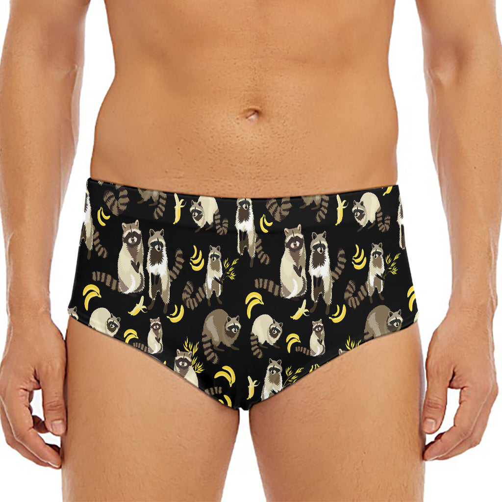 Raccoon And Banana Pattern Print Men's Triangle Swim Briefs