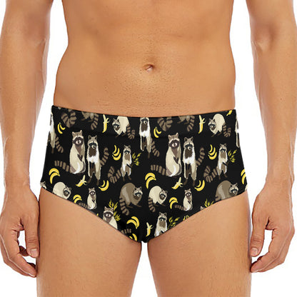 Raccoon And Banana Pattern Print Men's Triangle Swim Briefs