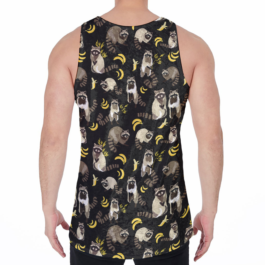 Raccoon And Banana Pattern Print Men's Velvet Tank Top