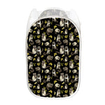Raccoon And Banana Pattern Print Mesh Laundry Hamper
