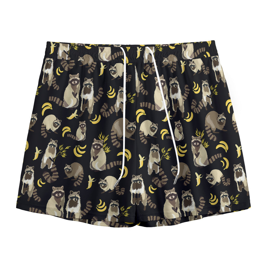 Raccoon And Banana Pattern Print Mesh Shorts