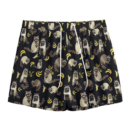 Raccoon And Banana Pattern Print Mesh Shorts
