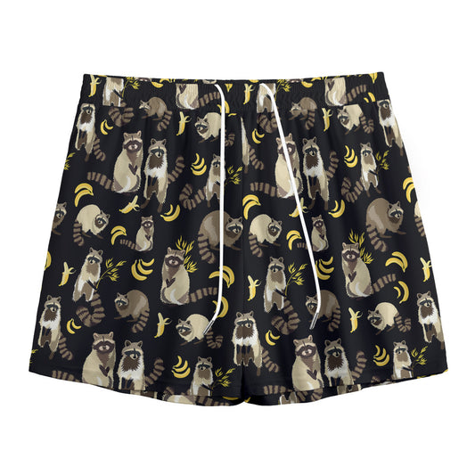 Raccoon And Banana Pattern Print Mesh Shorts