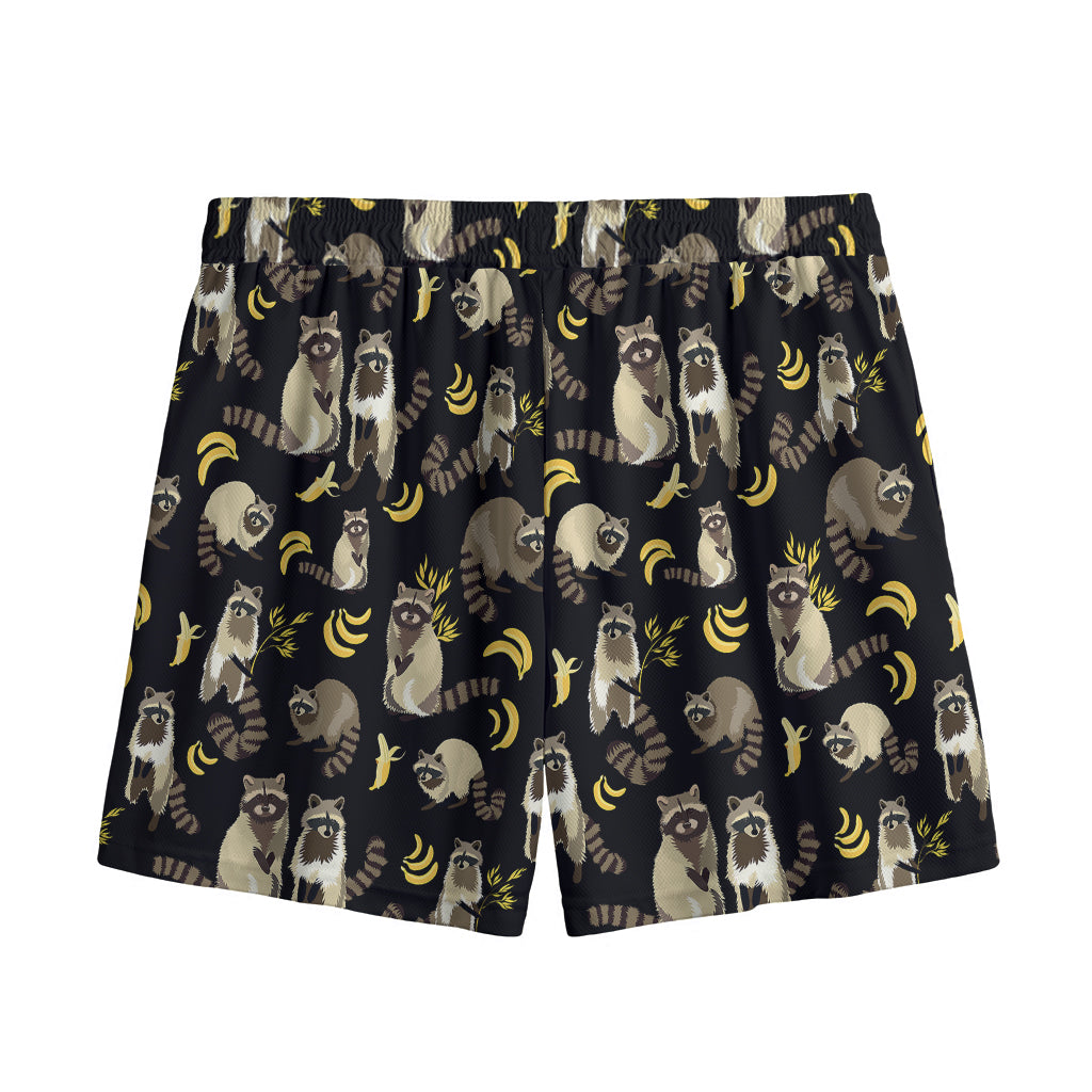 Raccoon And Banana Pattern Print Mesh Shorts