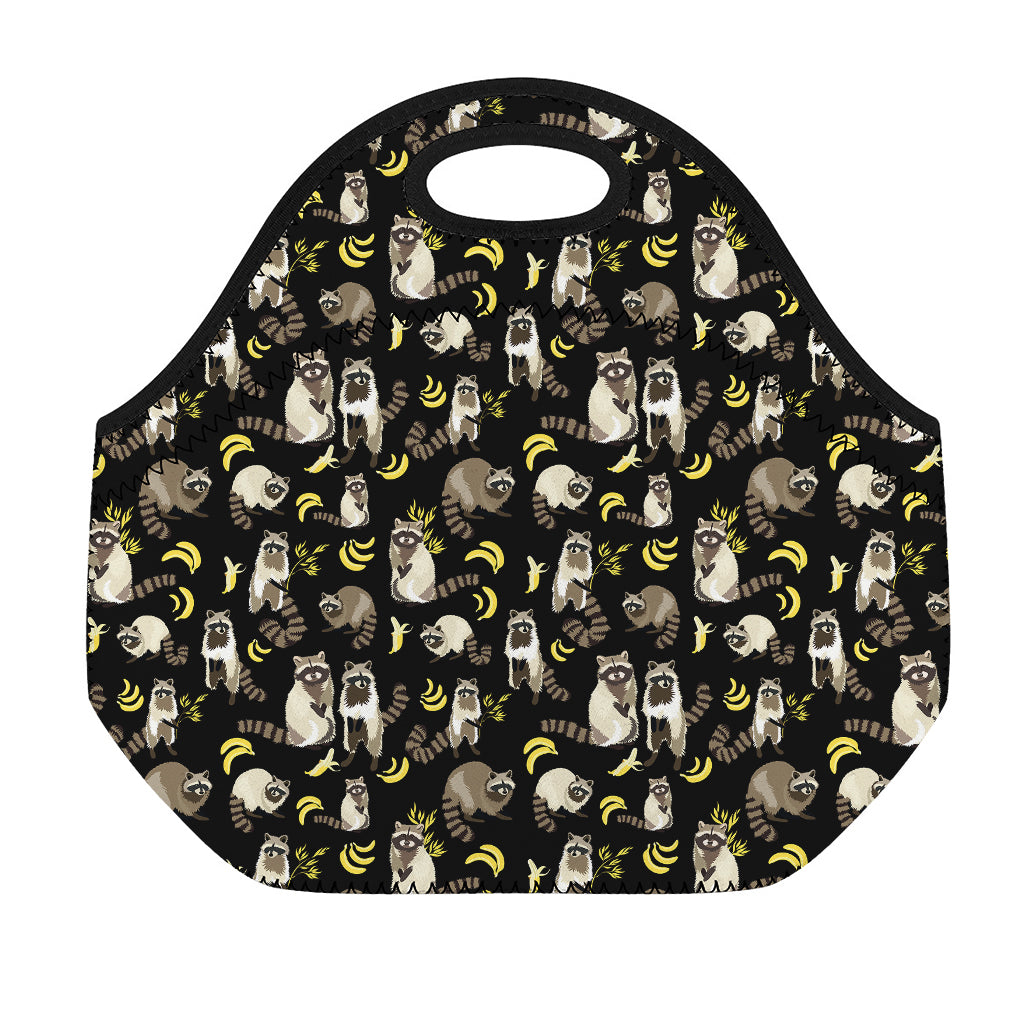 Raccoon And Banana Pattern Print Neoprene Lunch Bag