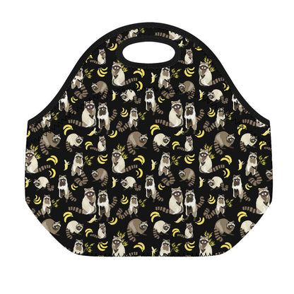 Raccoon And Banana Pattern Print Neoprene Lunch Bag