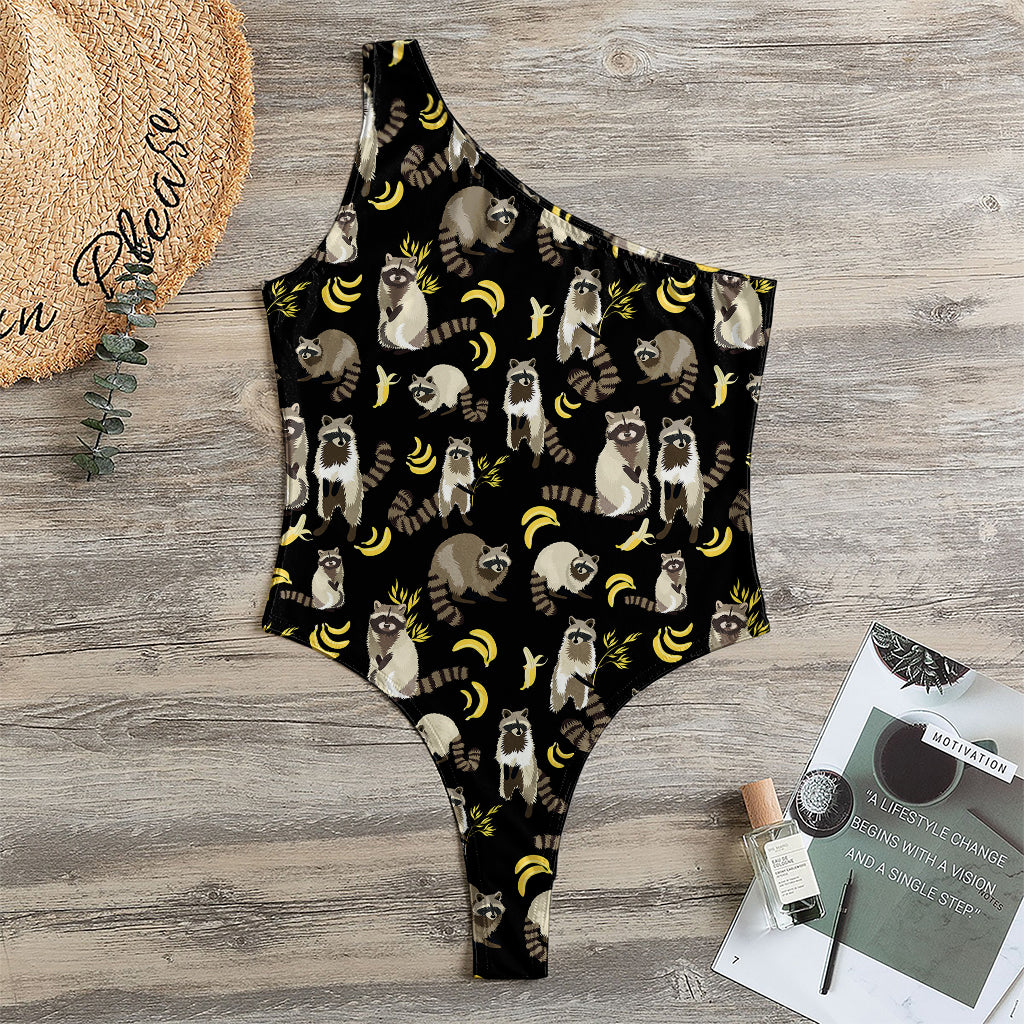 Raccoon And Banana Pattern Print One Shoulder Bodysuit