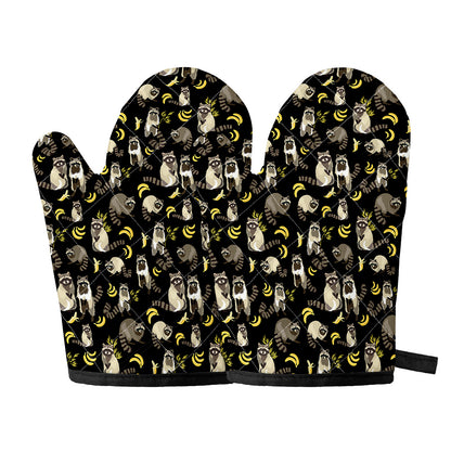 Raccoon And Banana Pattern Print Oven Mitts