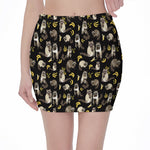Raccoon And Banana Pattern Print Pencil Mini Skirt