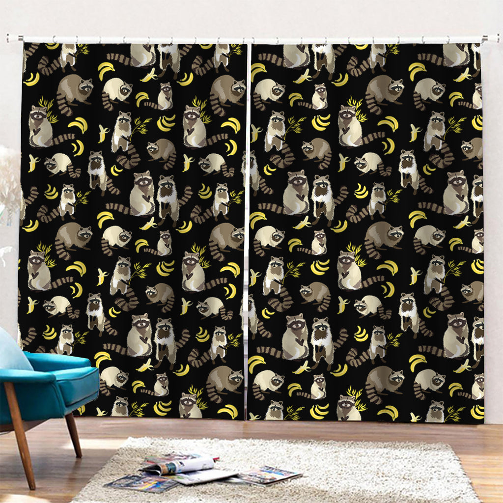 Raccoon And Banana Pattern Print Pencil Pleat Curtains