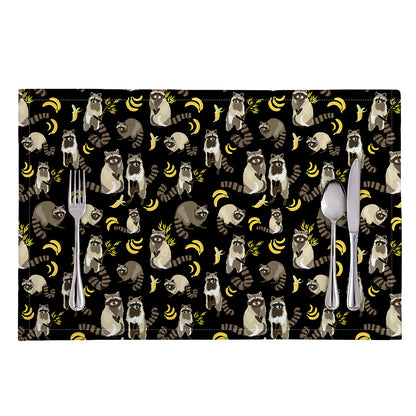 Raccoon And Banana Pattern Print Placemat