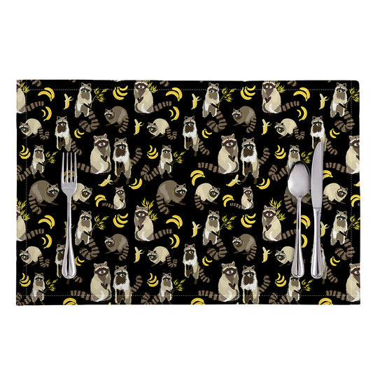 Raccoon And Banana Pattern Print Placemat