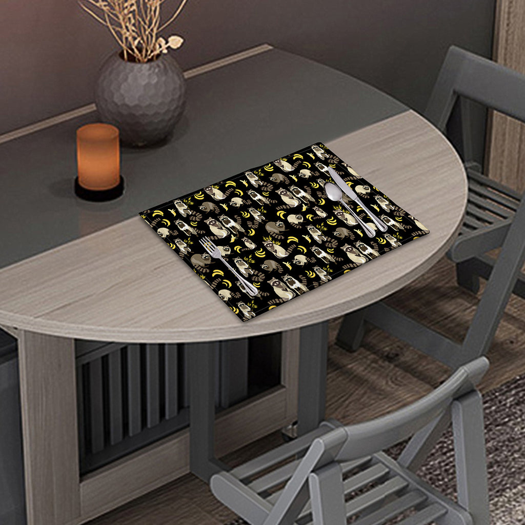 Raccoon And Banana Pattern Print Placemat