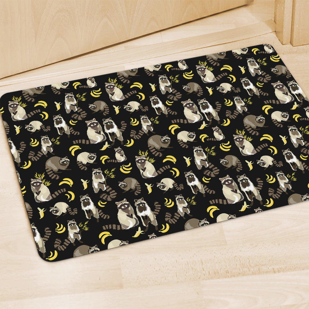 Raccoon And Banana Pattern Print Polyester Doormat