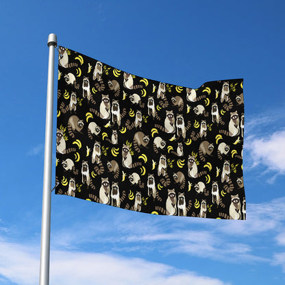 Raccoon And Banana Pattern Print Polyester Flag