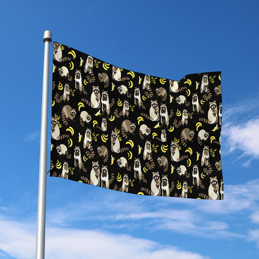 Raccoon And Banana Pattern Print Polyester Flag
