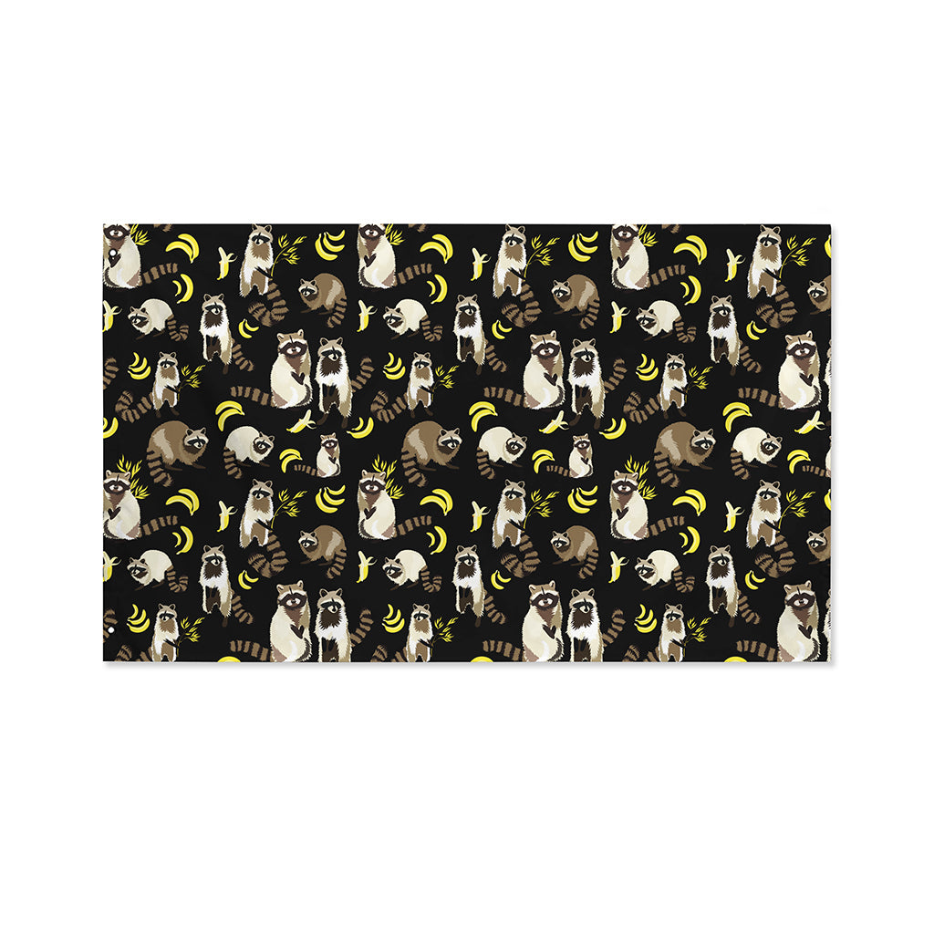 Raccoon And Banana Pattern Print Polyester Flag