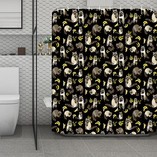 Raccoon And Banana Pattern Print Polyester Shower Curtain