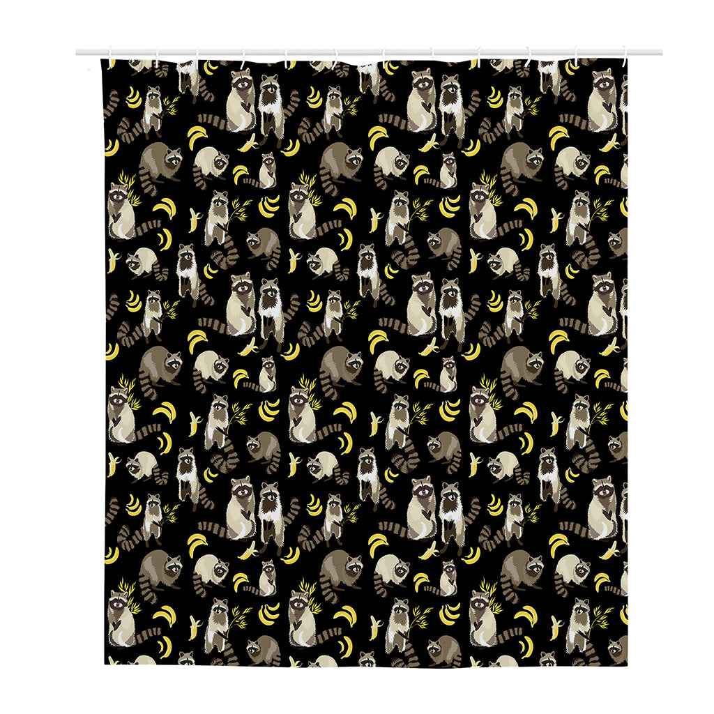 Raccoon And Banana Pattern Print Polyester Shower Curtain
