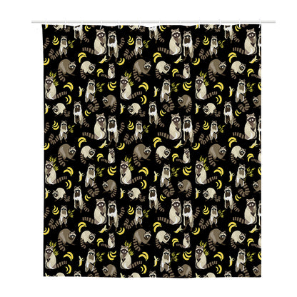 Raccoon And Banana Pattern Print Polyester Shower Curtain
