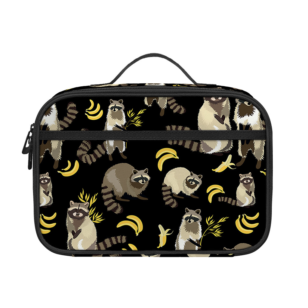 Raccoon And Banana Pattern Print Portable Lunch Bag