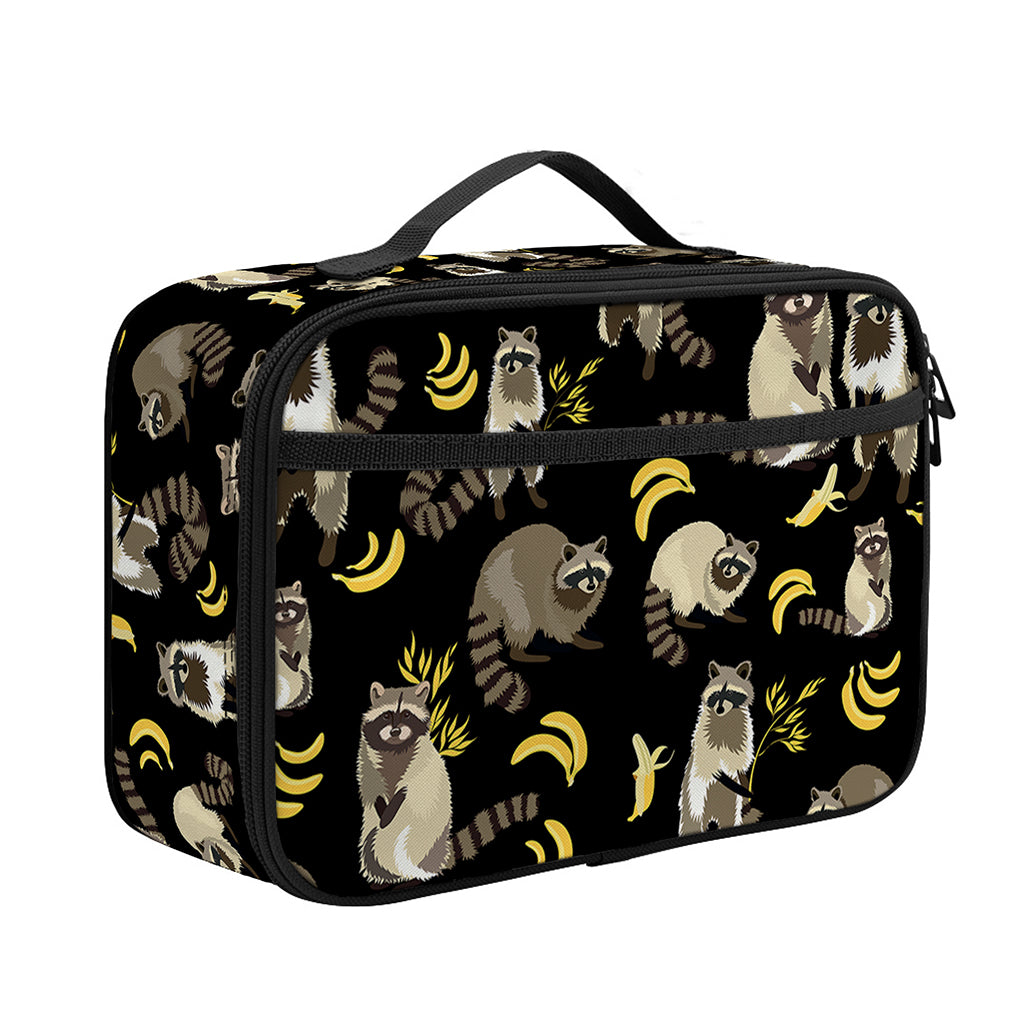 Raccoon And Banana Pattern Print Portable Lunch Bag