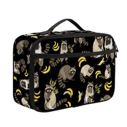 Raccoon And Banana Pattern Print Portable Lunch Bag