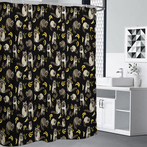 Raccoon And Banana Pattern Print Premium Shower Curtain